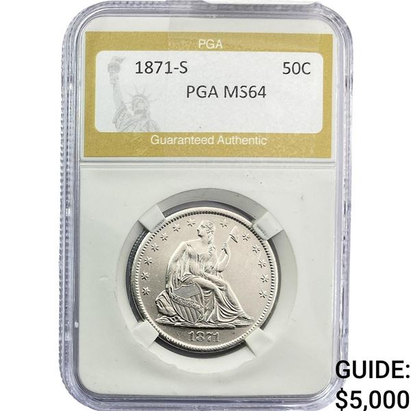 1871-S Seated Liberty Half Dollar PGA MS64