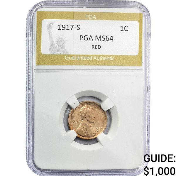 1917-S Wheat Cent PGA MS64 Red