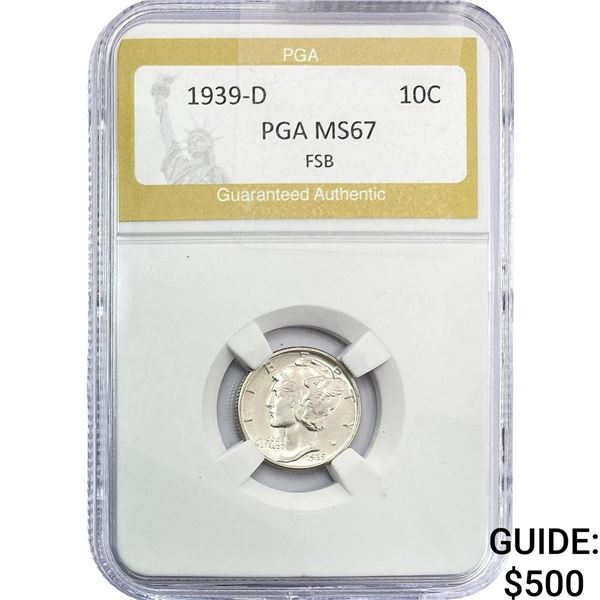1939-D Mercury Silver Dime PGA MS67 FSB