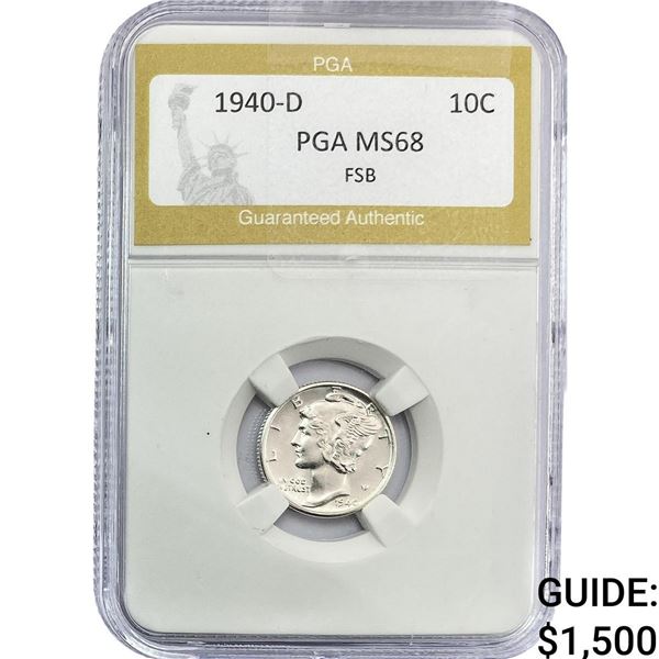 1940-D Mercury Silver Dime PGA MS68 FSB