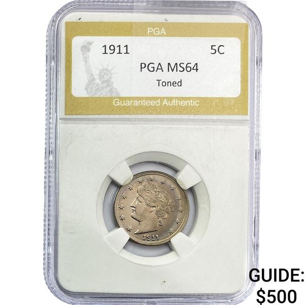 1911 Liberty Victory Nickel PGA MS64 Toned