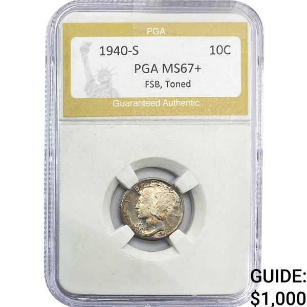 1940-S Mercury Silver Dime PGA MS67+ FSB Toned