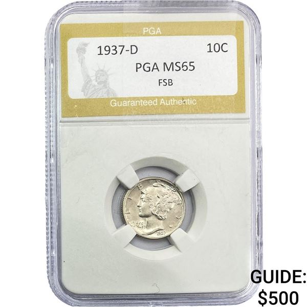 1937-D Mercury Silver Dime PGA MS65 FSB