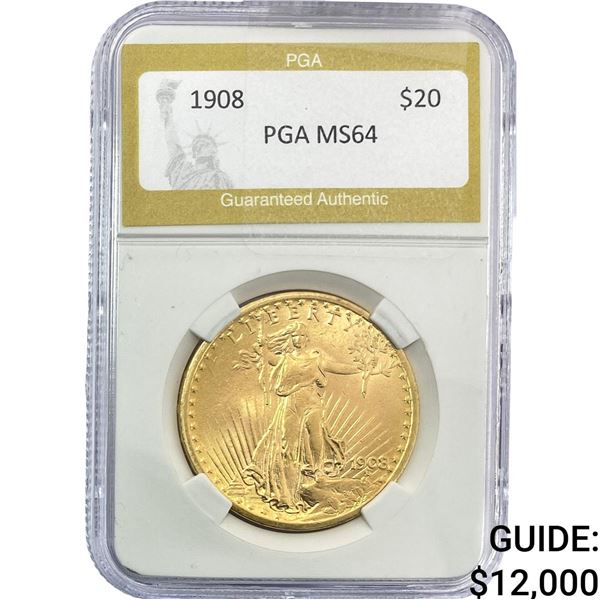 1908 $20 Gold Double Eagle PGA MS64