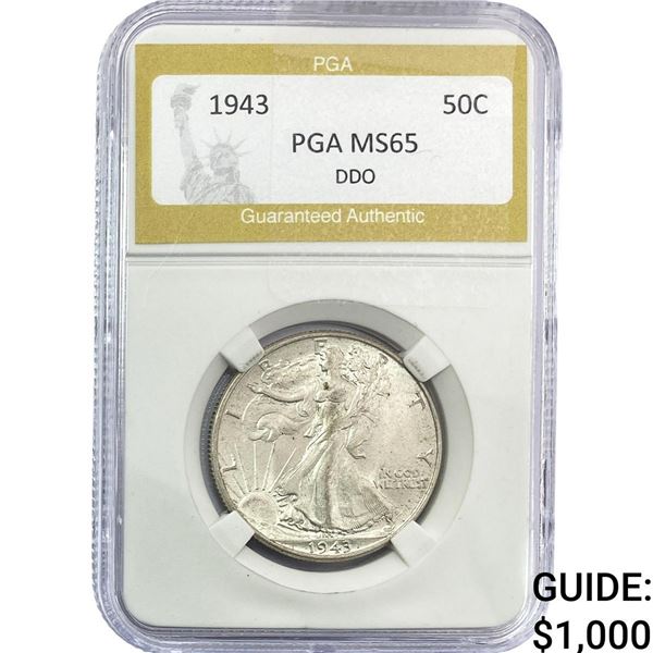 1943 Walking Liberty Half Dollar PGA MS65 DDO