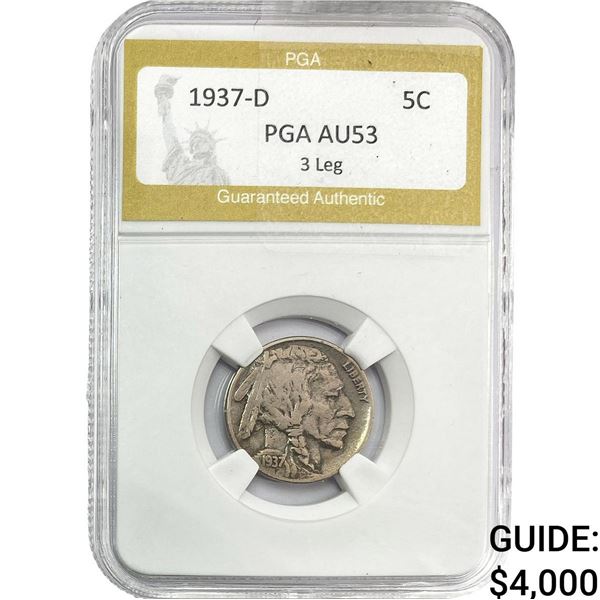 1937-D Buffalo Nickel PGA AU53 3 Leg