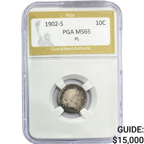 1902-S Barber Dime PGA MS65 PL