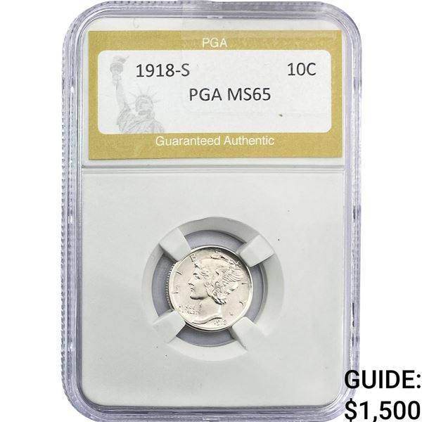 1918-S Mercury Silver Dime PGA MS65