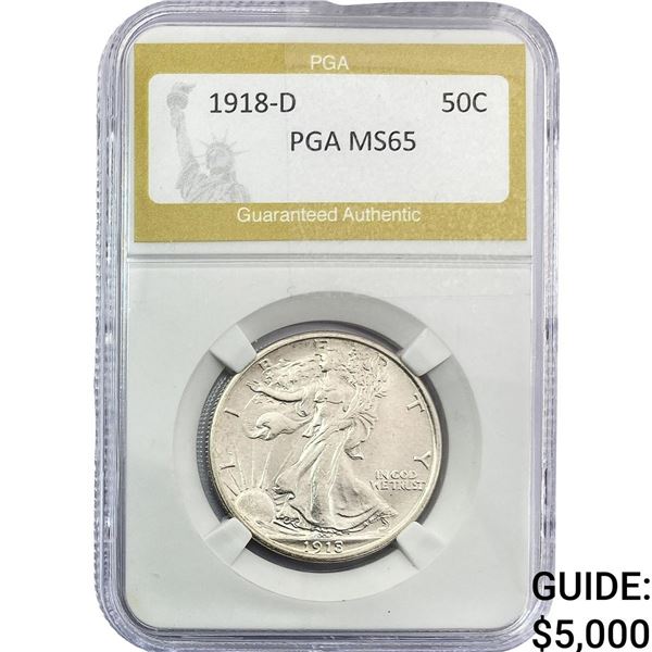 1918-D Walking Liberty Half Dollar PGA MS65