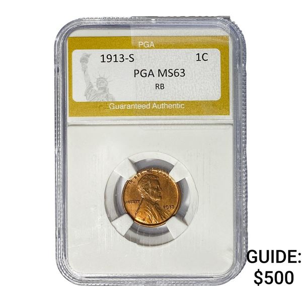 1913-S Wheat Cent PGA MS63 RB