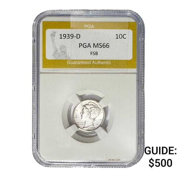 1939-D Mercury Silver Dime PGA MS66 FSB