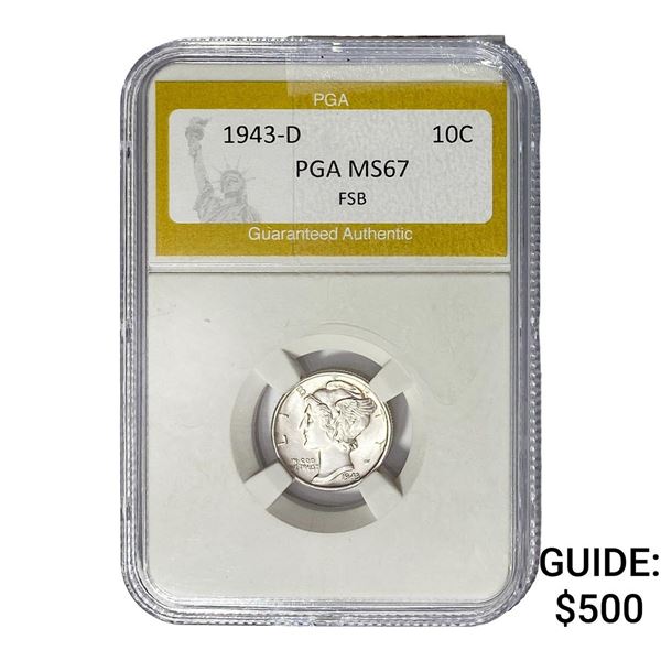 1943-D Mercury Silver Dime PGA MS67 FSB