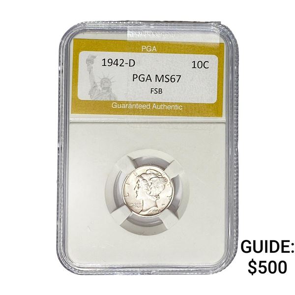 1942-D Mercury Silver Dime PGA MS67 FSB