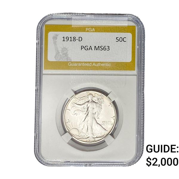 1918-D Walking Liberty Half Dollar PGA MS63