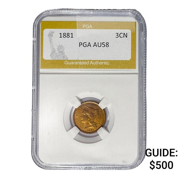 1881 Nickel Three Cent PGA AU58