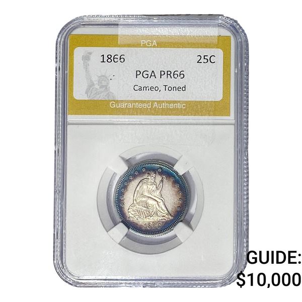 1866 Seated Liberty Quarter PGA PR66 Cameo Toned