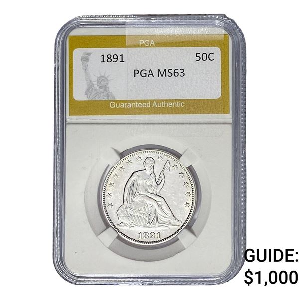 1891 Seated Liberty Half Dollar PGA MS63