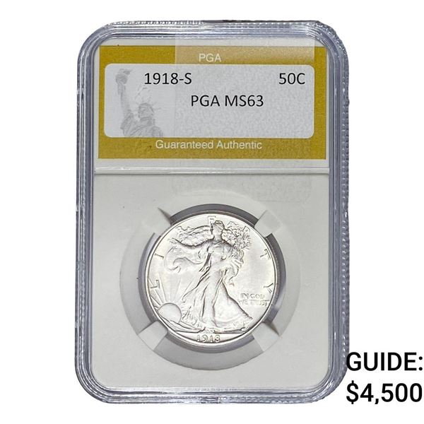 1918-S Walking Liberty Half Dollar PGA MS63