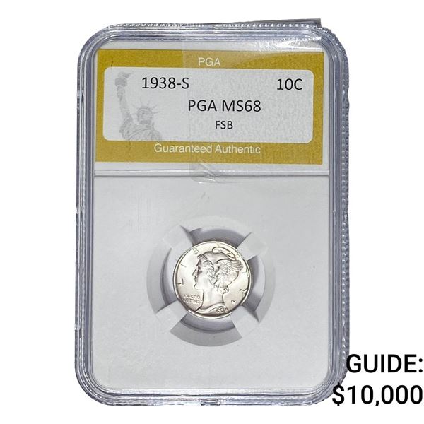 1938-S Mercury Silver Dime PGA MS68 FSB