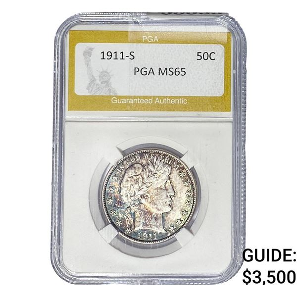1911-S Barber Half Dollar PGA MS65