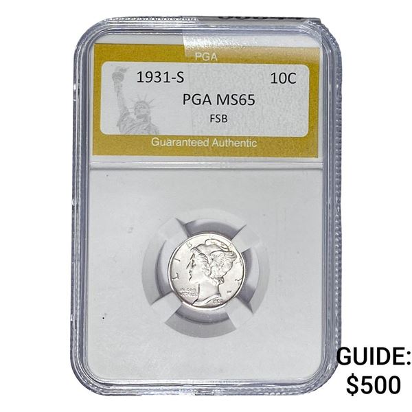 1931-S Mercury Silver Dime PGA MS65 FSB