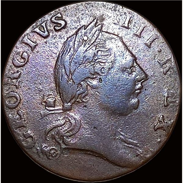 1773 Virginia Halfpenny Copper Coin NEARLY UNCIRCULATED