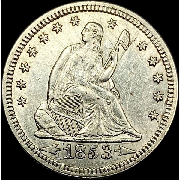 1853 Arrows/Rays Seated Liberty Quarter CLOSELY UNCIRCULATED