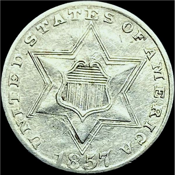 1857 Silver Three-Cent Piece CHOICE AU