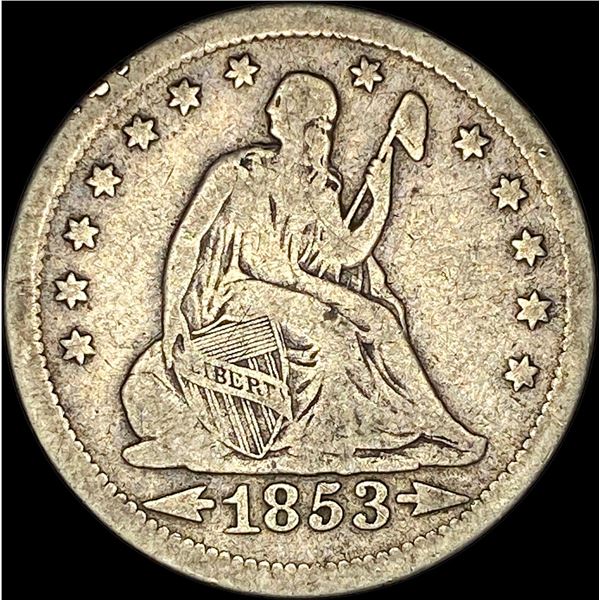 1853 Arrows/Rays Seated Liberty Quarter LIGHTLY CIRCULATED