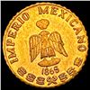 Image 2 : 1865 Mexico Maximilian Gold 20 Pesos HIGH GRADE