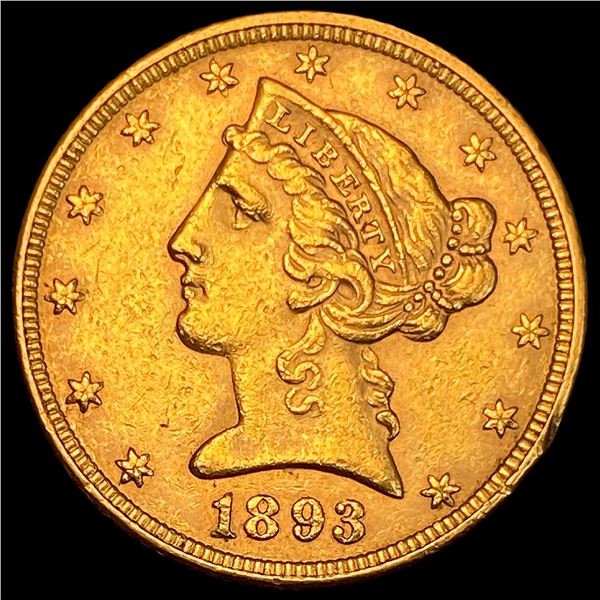 1893 Liberty Head Half Eagle $5 Gold CLOSELY UNCIRCULATED