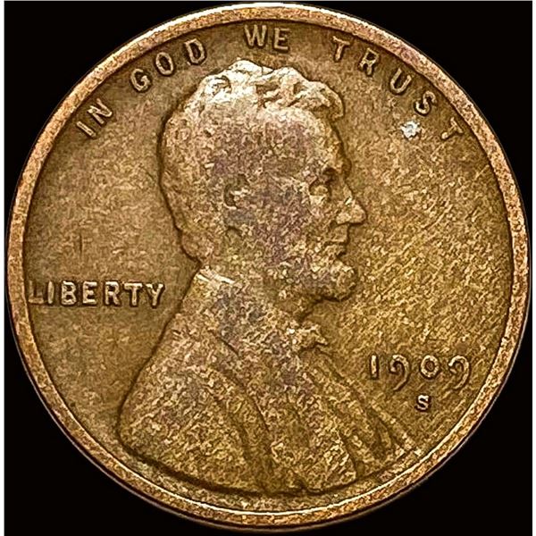 1909-S Lincoln Wheat Cent LIGHTLY CIRCULATED