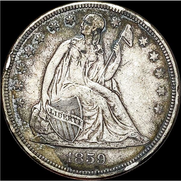 1859 Silver Seated Liberty Dollar NEARLY UNCIRCULATED