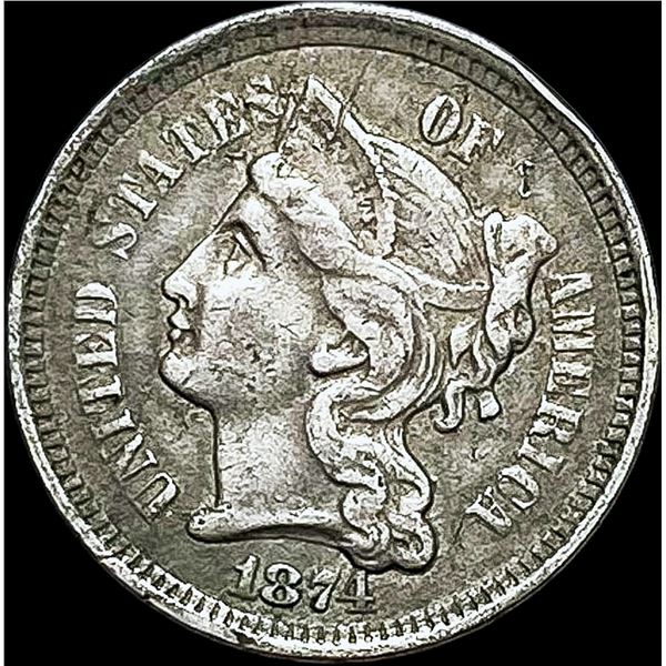 1874 Nickel Three-Cent Piece NEARLY UNCIRCULATED