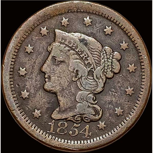 1854 Braided Hair Large Cent LIGHTLY CIRCULATED