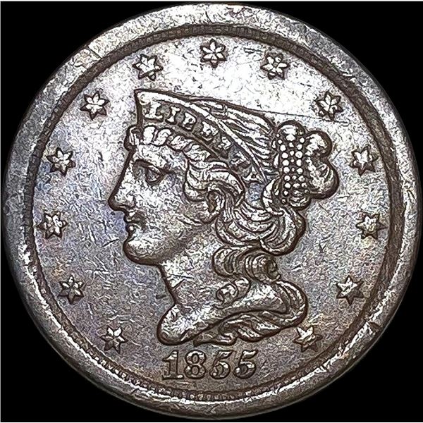 1855 Braided Hair Half Cent CLOSELY UNCIRCULATED