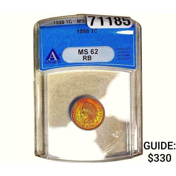 1898 Indian Head Cent ANACS MS62 RB