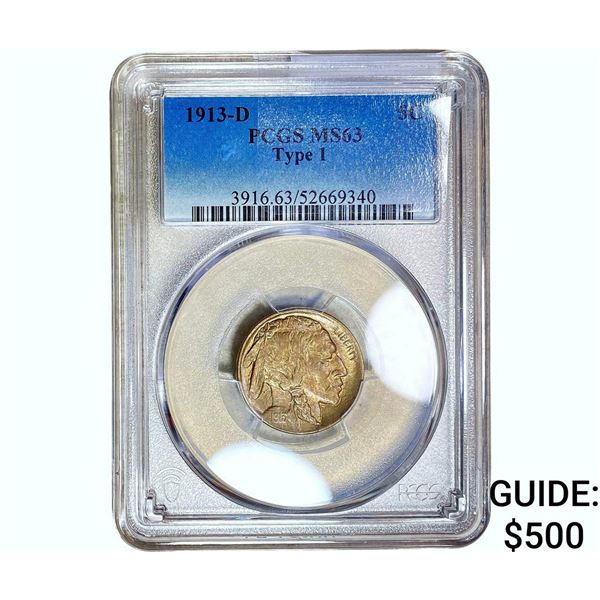 1913-D Buffalo Nickel PCGS MS63 Type 1