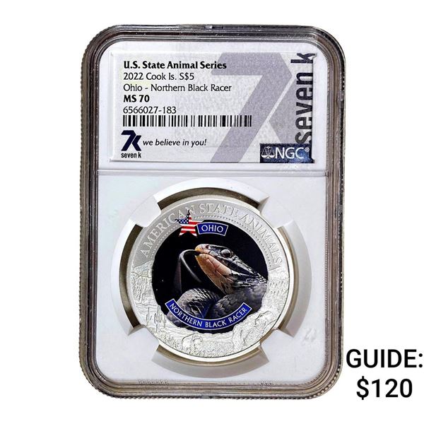 2022 Cook Island Sliver $5 U.S Animals NGC MS70