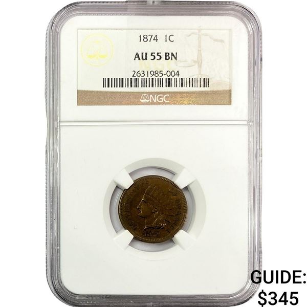 1874 Indian Head Cent NGC AU55 BN