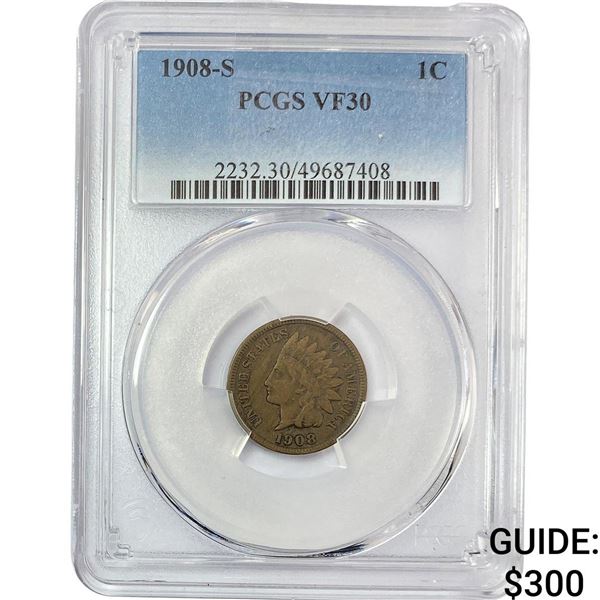 1908-S Indian Head Cent PCGS VF30