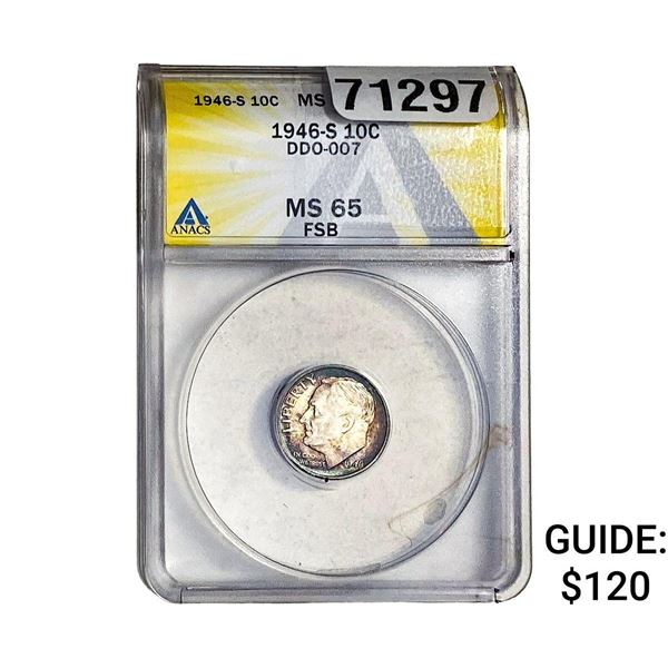 1946-S Roosevelt Dime ANACS MS65 FSB