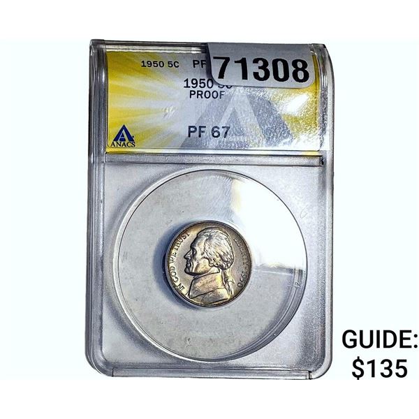 1950 Jefferson Nickel ANACS PF67