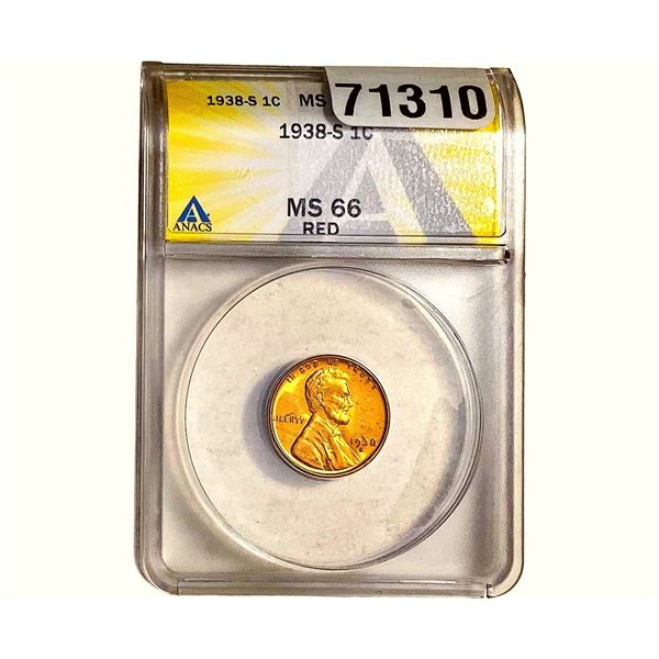 1938-S Wheat Cent ANACS MS66 Red