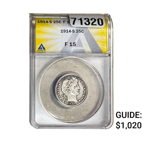 1914-S Barber Quarter ANACS F15