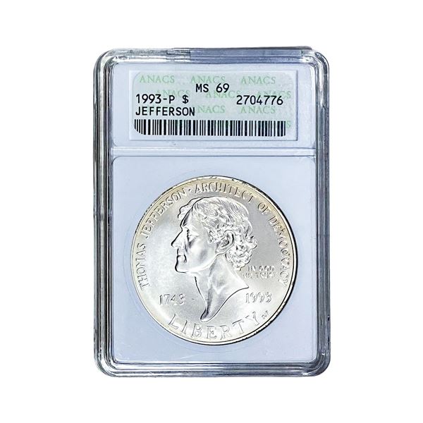 1993-P Jefferson Architect of Democracy $1 ANACS MS69