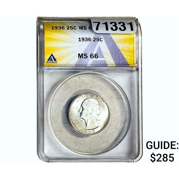 1936 Washington Silver Quarter ANACS MS66