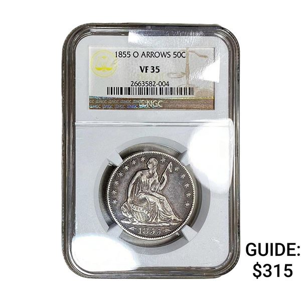 1855-O Seated Liberty Half Dollar NGC VF35 Arrows