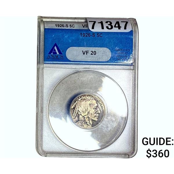 1926-S Buffalo Nickel ANACS VF20