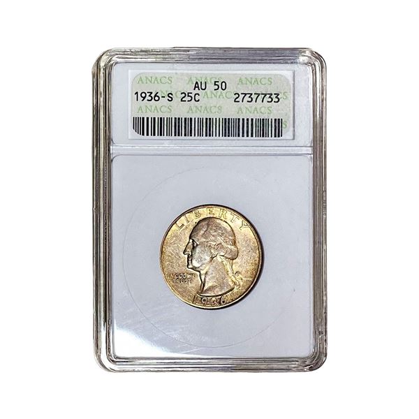 1936-S Washington Silver Quarter ANACS AU50